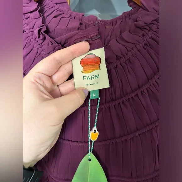 Farm Rio Smocked Burgundy Ruffle Blouse - Picture 8 of 16